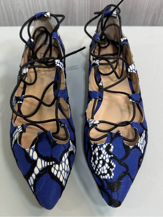 Anthropologie Billy Ella Blue Gillie Printed Lace Up Point Toe Ballet Flat Sz 8 - Picture 3 of 6